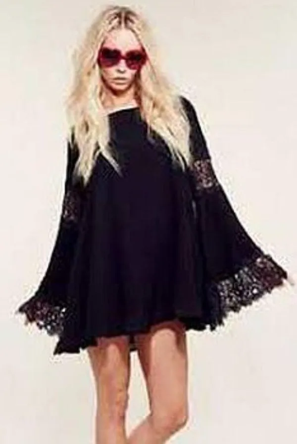 For Love & Lemons Leveon Dress Black Long Sleeve Lace Cut-Outs Cutouts Shift S - Image 6
