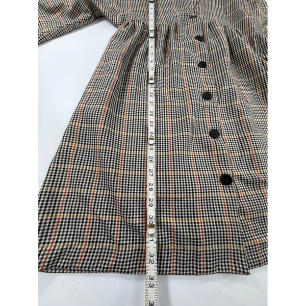 Zara TRF Plaid Babydoll Mini Dress Brown Orange Check Button Front Medium - Image 5