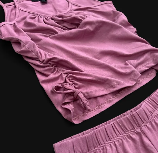 Love Cameron - Rose Pink Ruched Tank & Lounge Shorts Set - Image 4