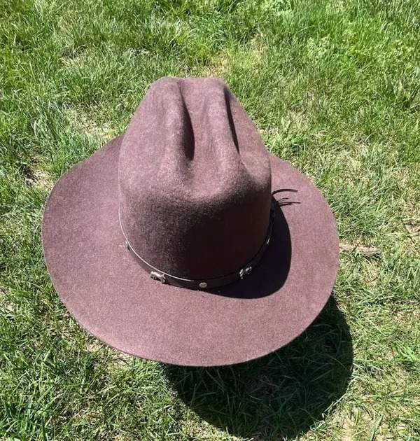 Brown Wool Western Fedora Cowboy Hat with Studded Belt - Image 9