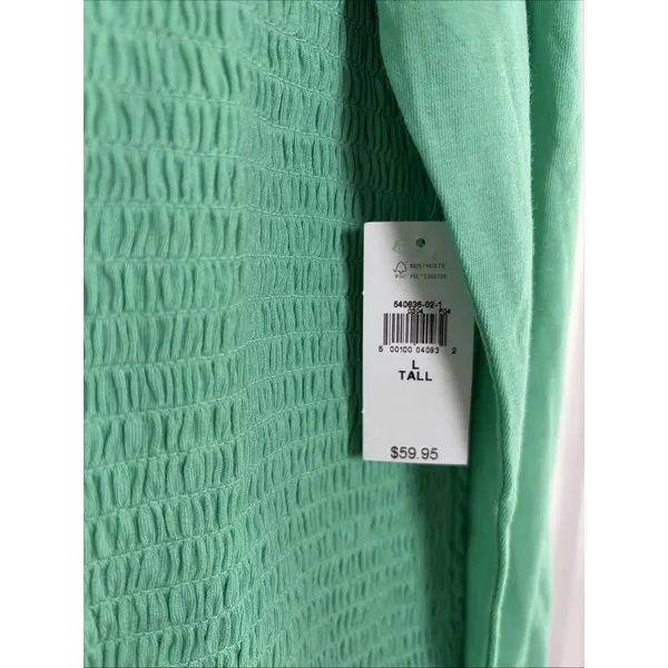Gap Smocked Button Front Top Womens Size L Tall Green Puff Sleeve Cotton Modal - Image 4