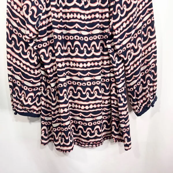Vineyard Vines Large Top Silk Navy Blue Pink Fish Stripe Print‎ Long Sleeve 635 - Image 7