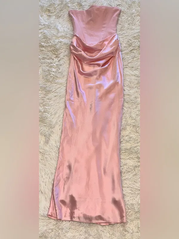 NEW HOUSE OF CB Persephone Strapless Corset Satin & Stretch Crepe pink Gown XS - Image 4