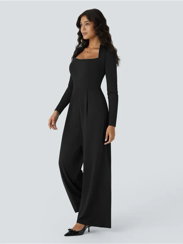 Halara 01HWN.- Long Sleeve Pocket Wide Leg Jumpsuit-Easy Peezy. - Image 4