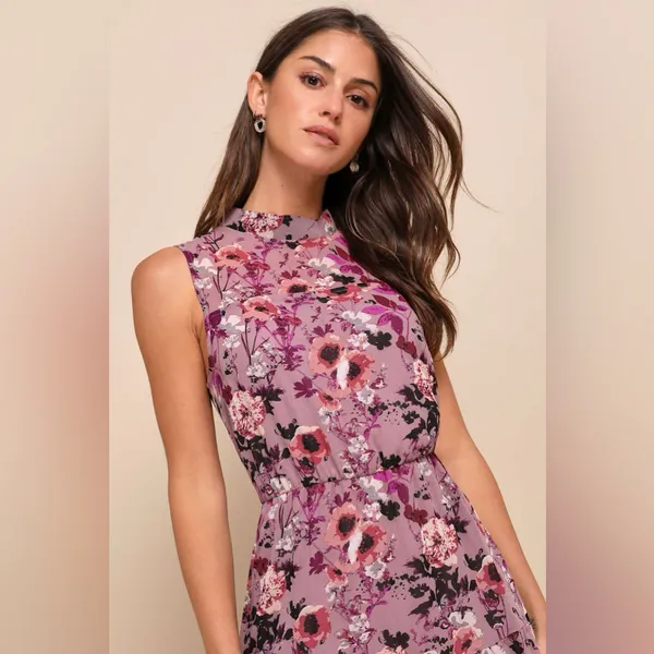 LULU’S In My Dreams Mauve Floral Print Midi Dress - Image 3