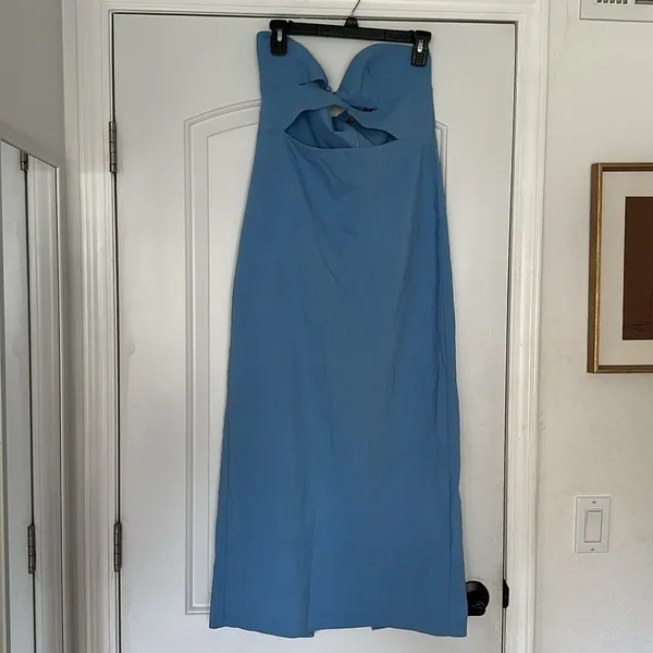 Zara Blogger Favorite Blue Cut-out Halter Top Bodycon Midi Dress Sz L - Image 8