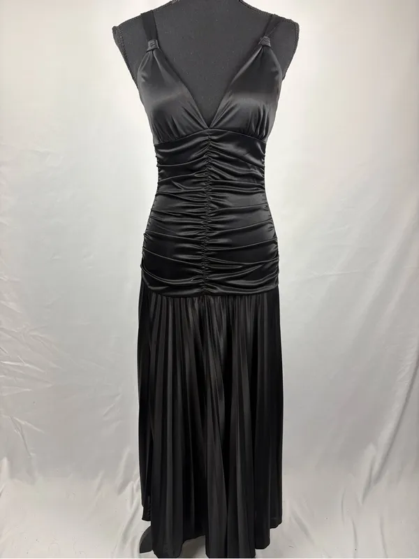 Taboo Black Dress Evening Gown Ruched Satin Maxi Dress - Elegant Evening Style - Image 2