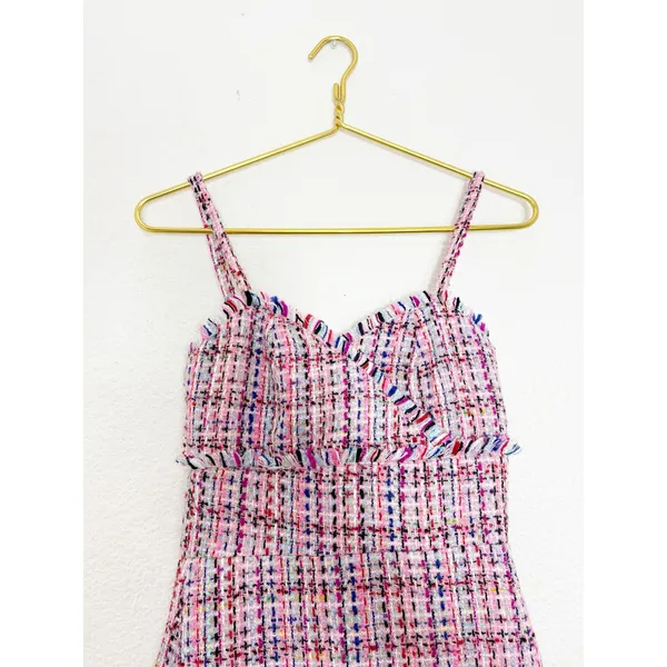 Lovers & Friends Tallulah Mini Dress Size XXS Pink Tweed Ruffle Hem Barbie NWT - Image 5