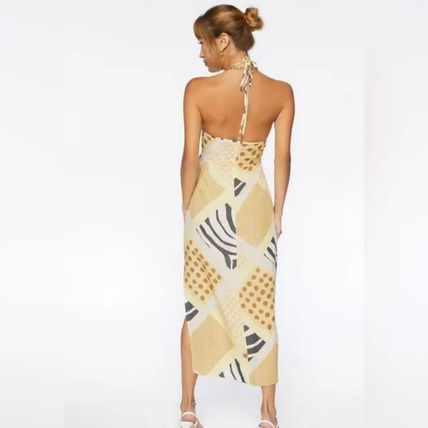 Zebra Patternblock Halter Yellow Midi Dress NWT - Image 2