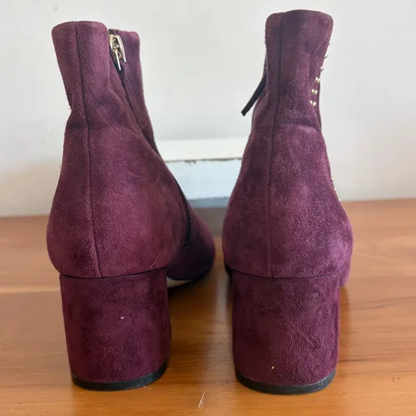 White House Black Market Zeek Plum Suede Studded‎ Block Heel Ankle Boots 7.5M - Image 6