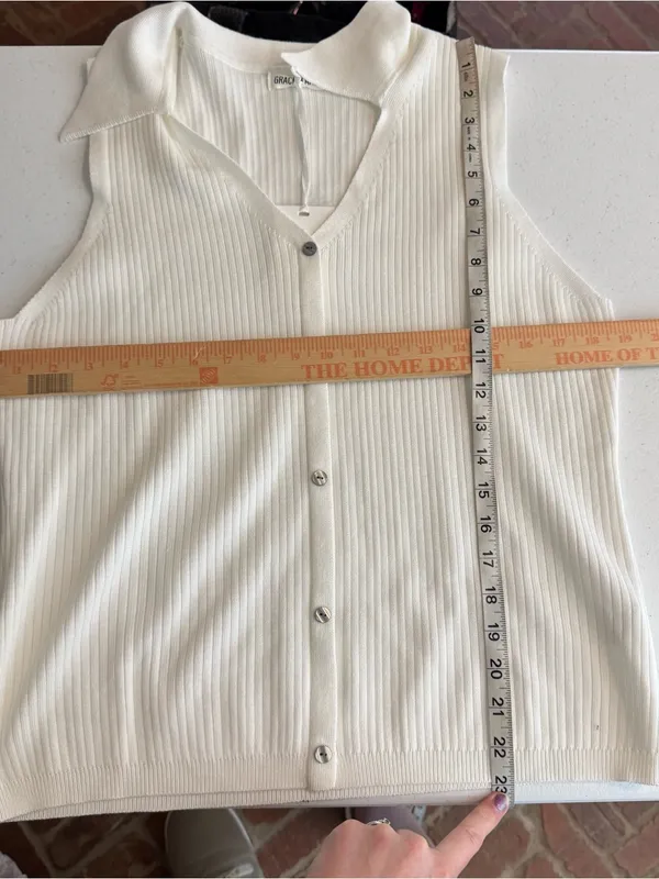 Grace Karin White Ribbed Sleeveless Button-Down Top‎ minimalist old money new xl - Image 4