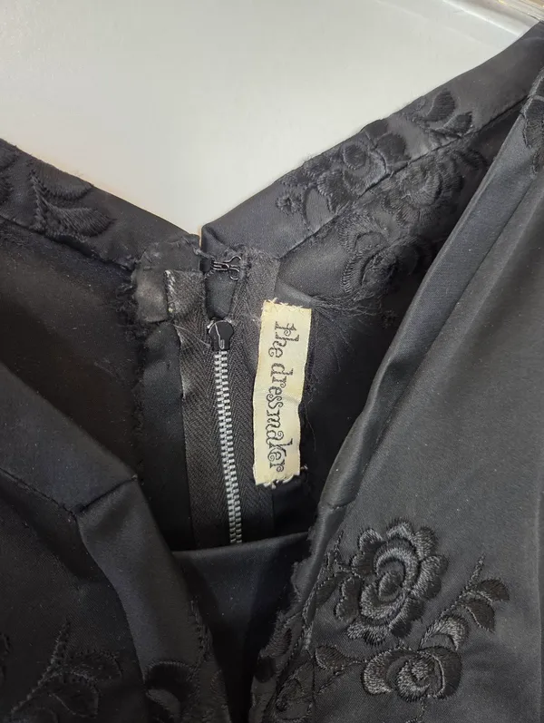 The Dressmaker Custom Dress Satin Brocade Floral Black Midi Fit N Flare Small - Image 5