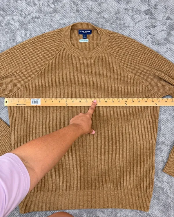 Peter Millar Collection M Wool Cashmere Sweater Brown Crewneck England Waffle Kn - Image 8