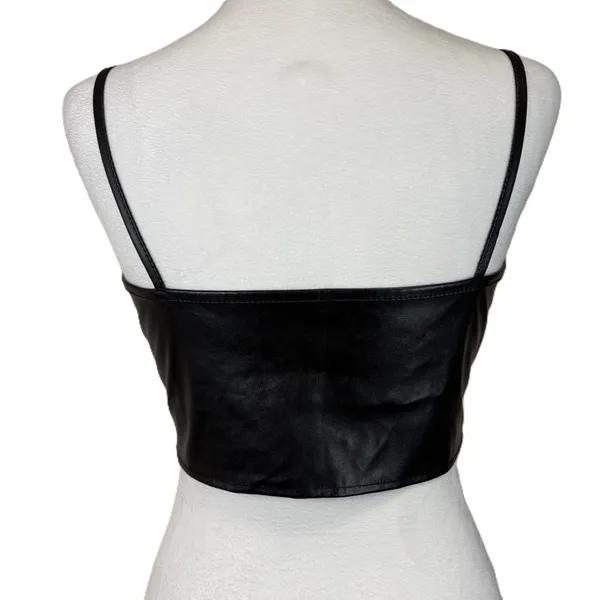 Corset Bustier Top Black‎ Faux Leather Hook Front Steampunk Punk Goth Sexy Sz S - Image 2