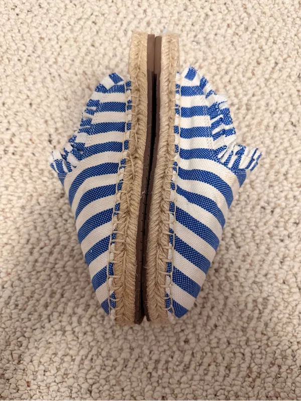 Kate Spade Laila Blue White Striped Espadrille Mule Slides Ruffle Trim Size‎ 7.5 - Image 4