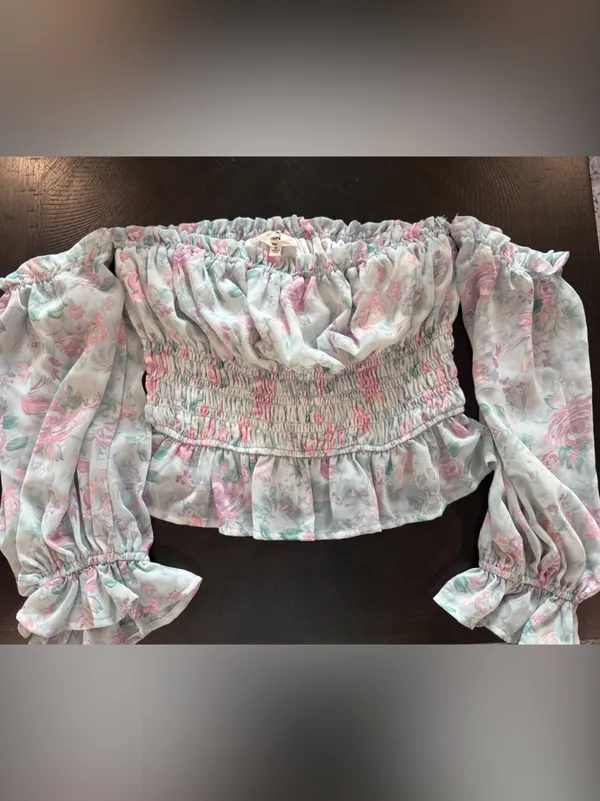 entro Pastel Floral Off-Shoulder Smocked Peasant Top - Image 2