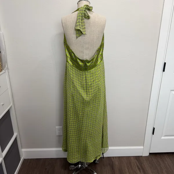 Vtg 60‎ Style Sz 16 Silk Maxi Halter Dress Babydoll Retro Academia Nature Artsy - Image 8