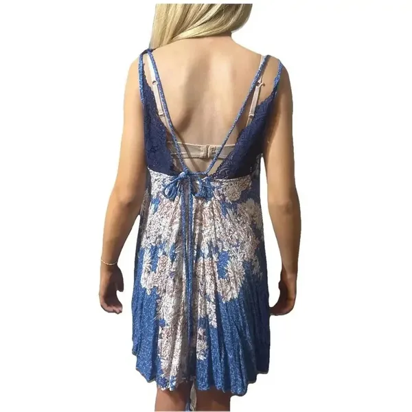 Free People Floral Printed Boho Hippie‎ Crochet Lace Top Gown Dress M - Image 3
