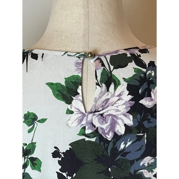 Club Monaco White Floral Print Puff Bell Sleeve Crew‎ Neck Blouse Size S - Image 6