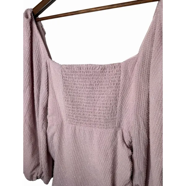 ASTR the Label Athens Ruched Puff Sleeve Shimmer Midi Dress Pink S - Image 11
