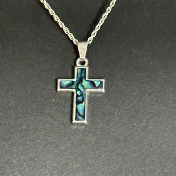 Silver tone abalone cross pendant necklace - Image 5