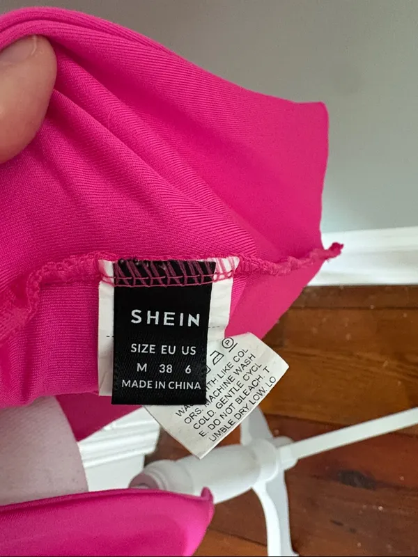 SHEIN‎ Hot Pink Sleeveless Cowl Neck Mini Dress Bow Back Open Size 6 Stretch - Image 4