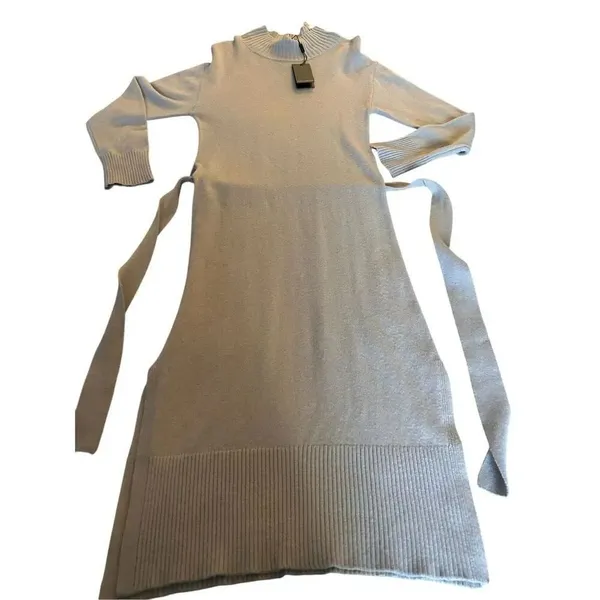 NWT Rails Wool Blend Mila Tie Waist Turtleneck MIdi Sweater Dress Taupe S - Image 3