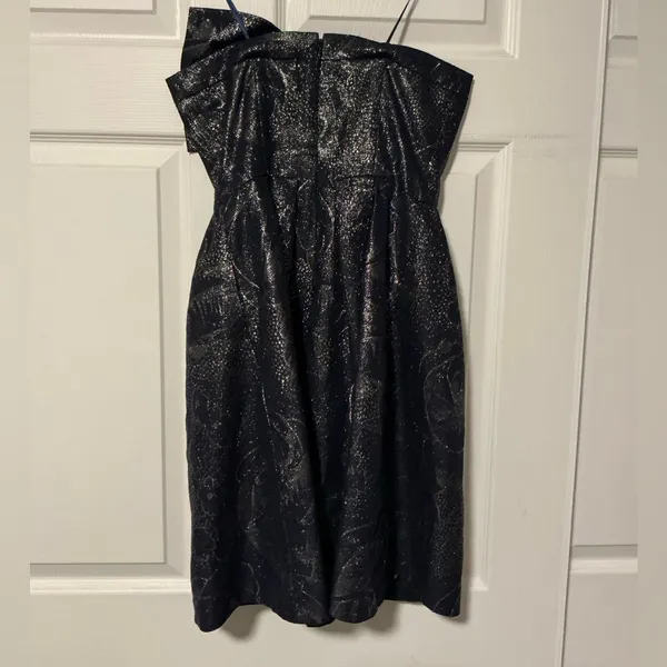 Rebecca Taylor Bow‎ Strapless Blue Silver Metallic Floral Dress ASO Taylor Swift - Image 2