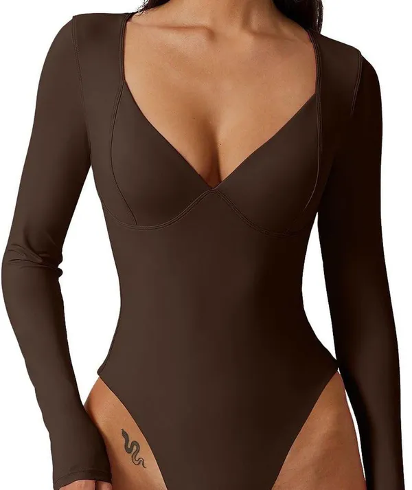 Brown Long Sleeve Bodysuit - Image 2