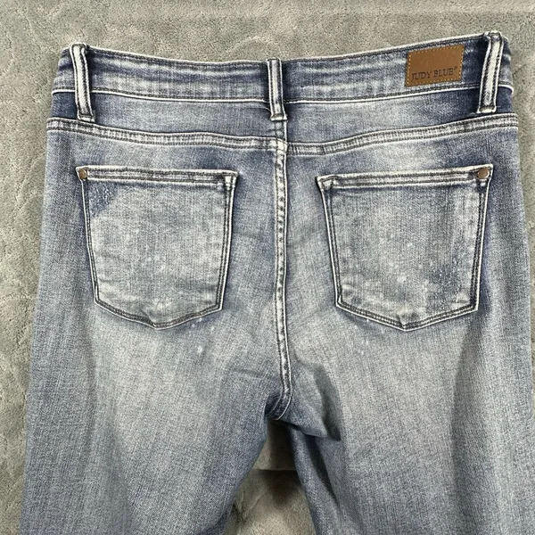 Judy Blue Jeans Womens 11/30 Blue Boyfriend Fit Destroyed Bleach Splatter Denim - Image 12