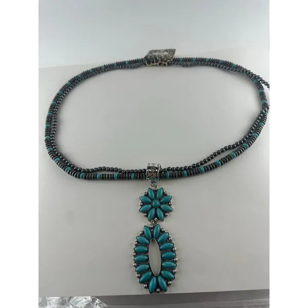 EMMA Southwestern Style Two-Tier Turquoise Blossom Pendant and Earring Set - Image 5