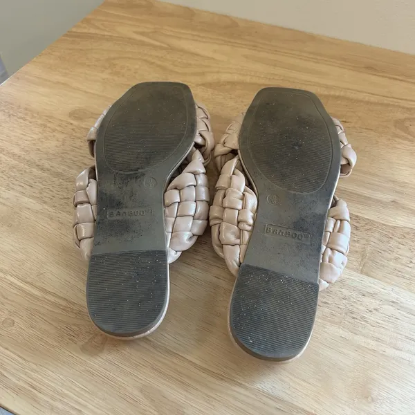 Nude Woven Strap Sandals Bamboo Sz 8 flats slip on work brunch soft girl church - Image 5