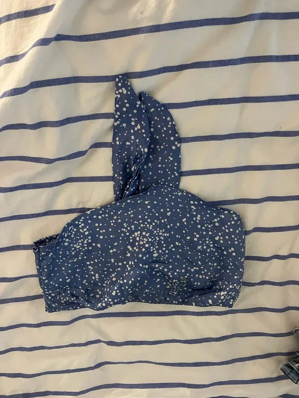 Lelis Blue and white polka dot strapless top - Image 3