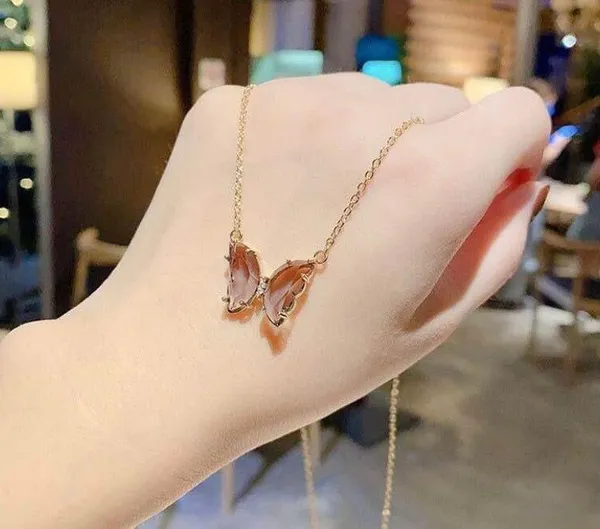 18K Gold Plated Purple Crystal Butterfly Pendant Necklace for Women - Image 3
