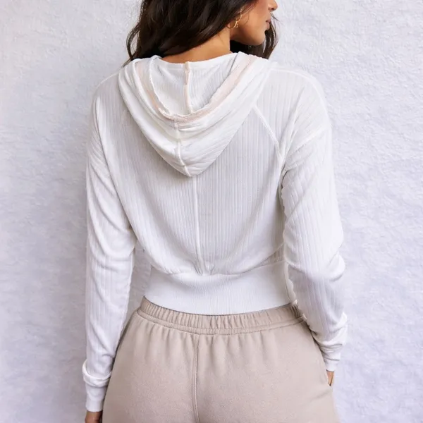 Free People Movement White Ribbed Hoodie Pullover Cropped Top Sz S NWT - Image 10