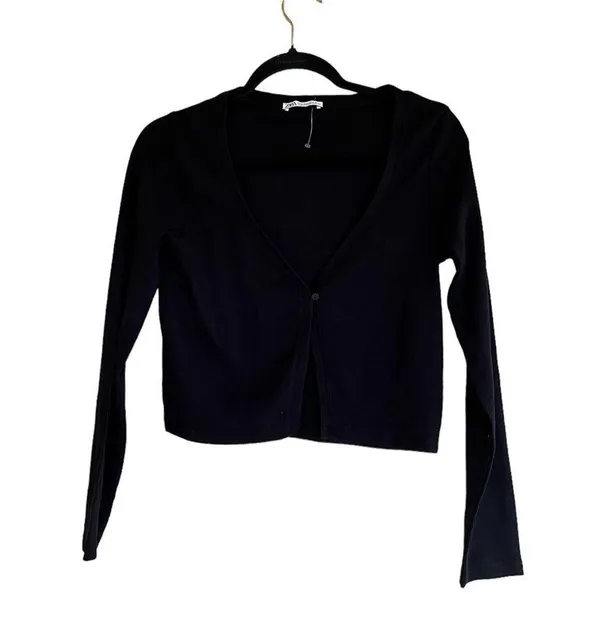Zara Nwt Black Ribbed One Button Closure Cardigan Bloggers Fav Large - Image 4