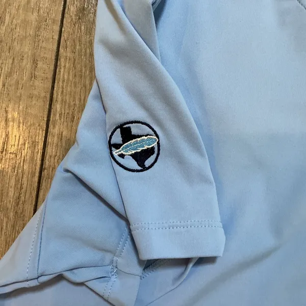 Peter Millar Women's Golf Polo Shirt Medium Blue Performance Logo Texas‎ SPF50 - Image 6
