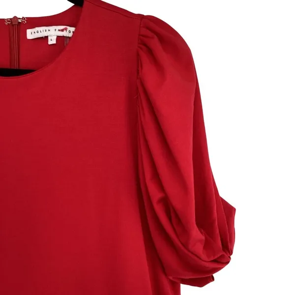 English Factory Red Dress Size Large Puff‎ Sleeve Mini Ruffle Hem stretch - Image 4
