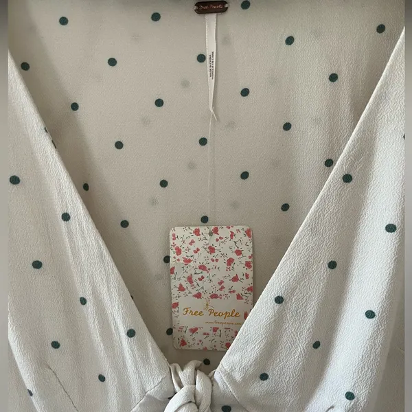 Free People All Yours Polka Dot Tie-Front Mini Dress White Black Size 6 NWT - Image 9