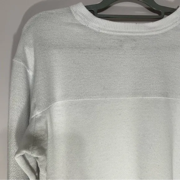 aerie crewneck cropped distressed white athletic sweater cotton blend - Image 6