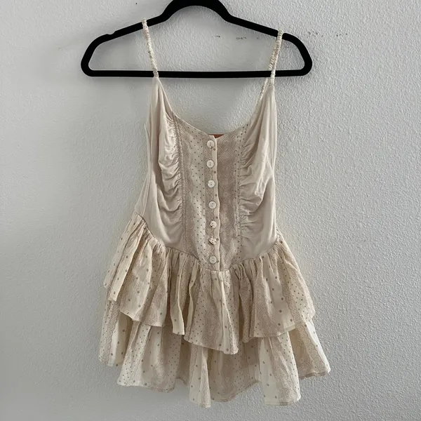 Stella Dallas Ruffled Tiered Mini Dress Beige Size Medium - Image 2