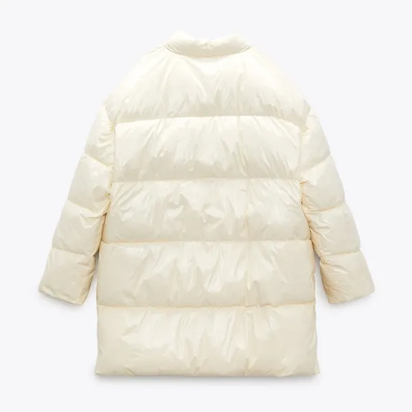 ZARA Water Repellent Puffer Padded Jacket Coat w/ Hidden Button Shinny White New - Image 12