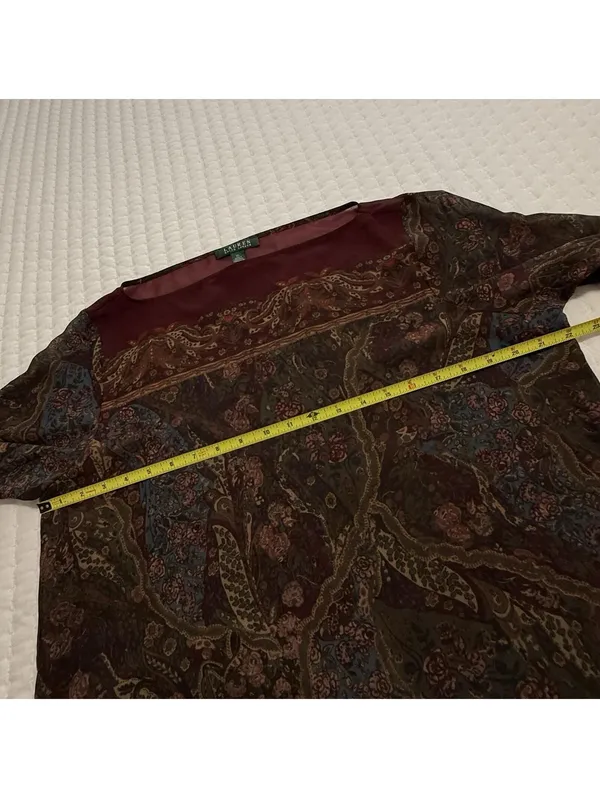 Lauren Ralph Lauren Burgundy Paisley Floral Sheer Blouse Top XL Extra Large - Image 6