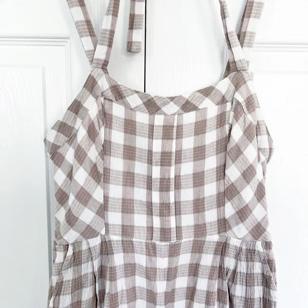 Free People Zuzu Seersucker Wide Leg Crop Jumpsuit Natural Gingham Cottagecore - Image 4