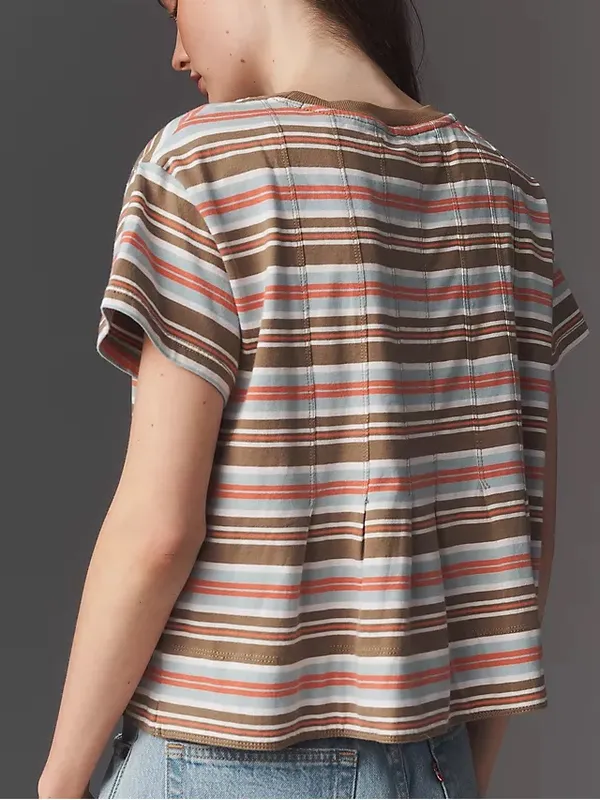 NWT Anthropologie Pilcro Pleated Swing Tee Pink Sporty Stripe Size XL - Image 2