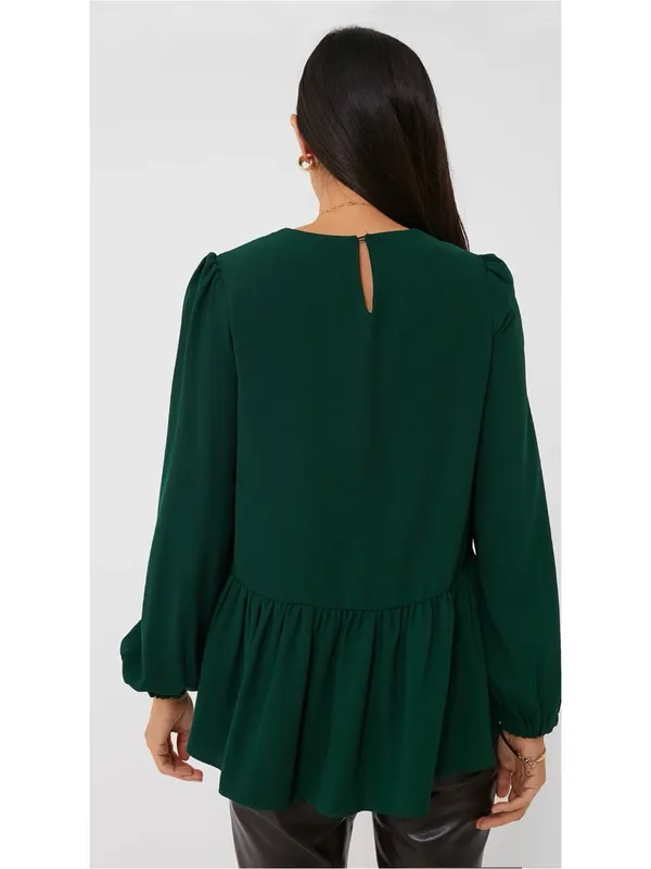 Pomander Place Tuckernuck NEW!! Carlota Peplum Blouse Hunter Green XS - Image 2