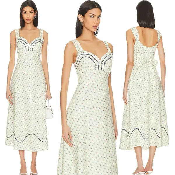 Free People Dainty Western Prairie Sweet Hearts Midi Dress in Ivory Combo Medium - Image 9