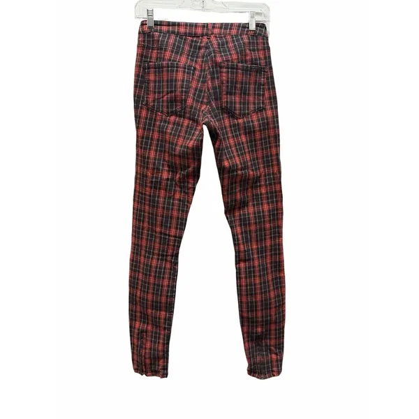Maison Scotch Red Plaid Punk Goth Biker Skinny Pants Women's Size 27 Soda S&S - Image 2
