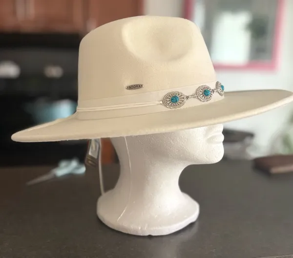& Other Stories Adora Ivory Felt Western Hat Turquoise Concho Band Boho Luxe Cowgirl - Image 3