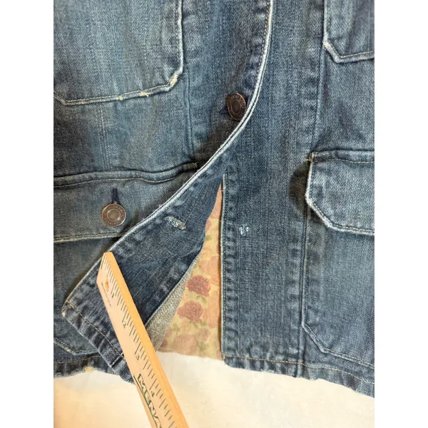 American Eagle Denim Jacket XL Womens Faux Shearling Collar Floral Lining Blue - Image 8